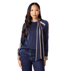 Principles Womens/Ladies Contrast Detail Satin Side Tie Neck Top / Navy